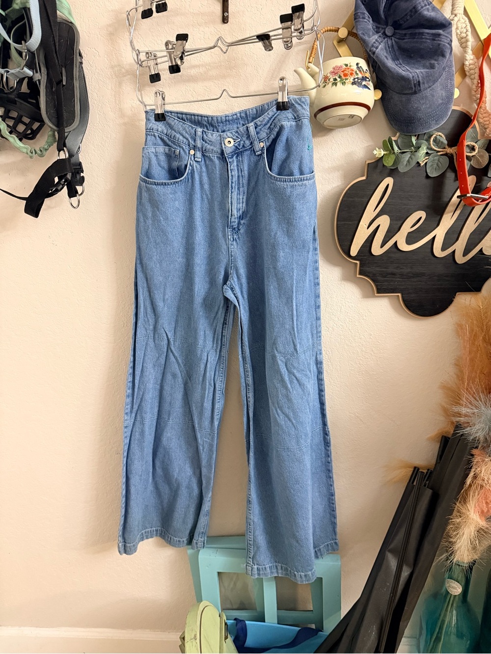 The Ragged Priest Medium Blue Flared Wide-Leg Jeans